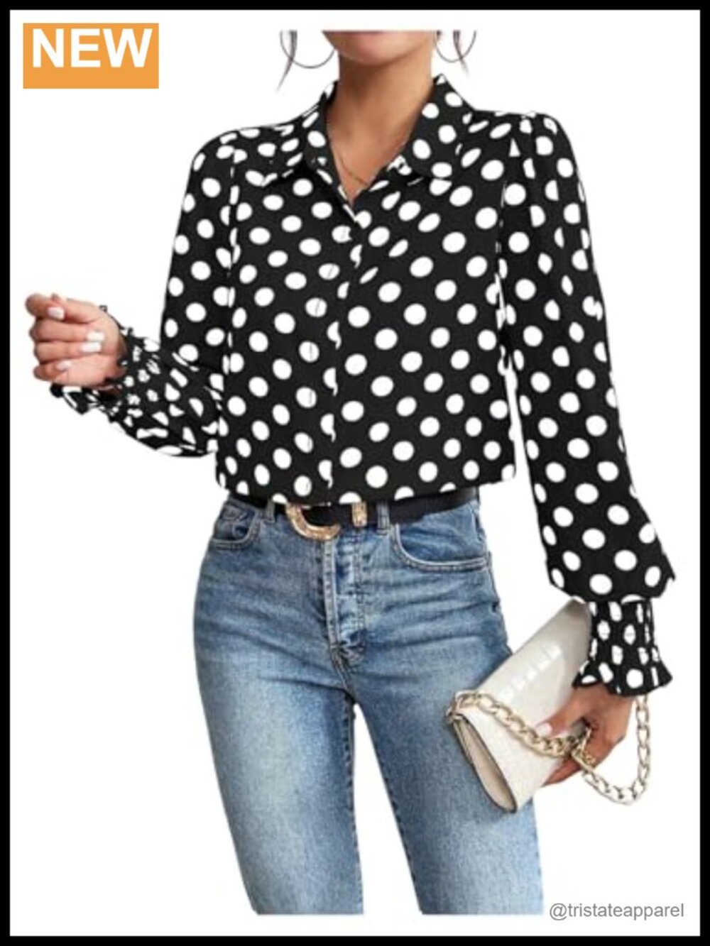 Polka Dot Ruffle Bishop Sleeve Blouse Long Sleeve Shirt